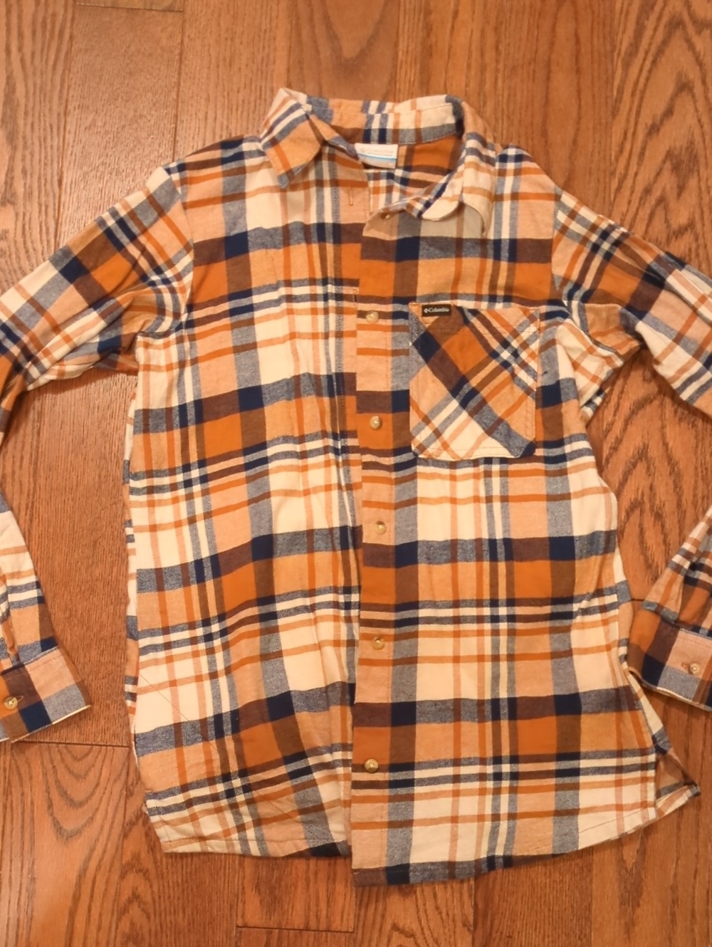 Columbia Orange and Navy Plaid Flannel